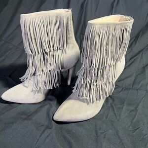 Dirty Laundry Gray Heeled Boots with Fringe